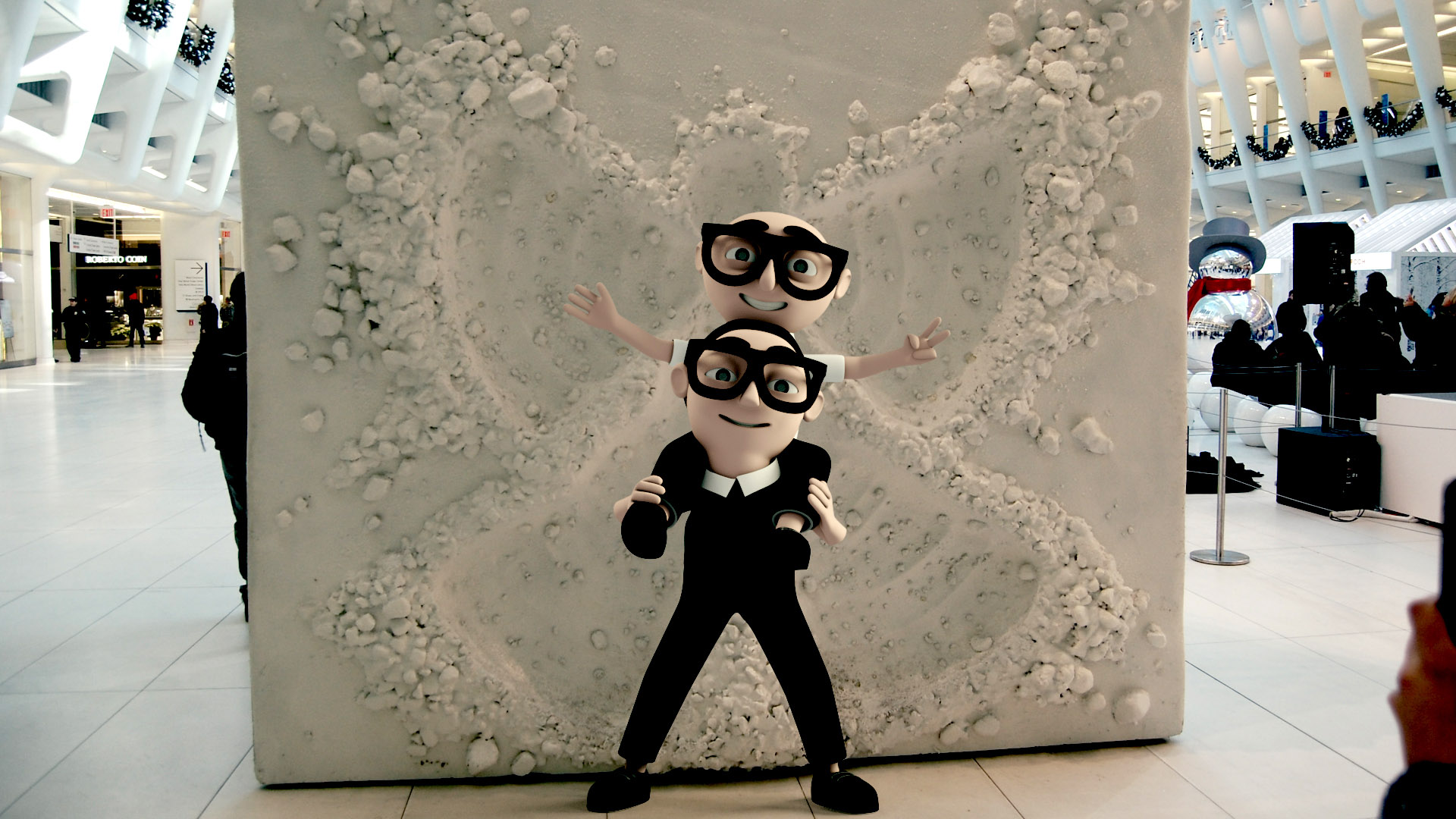 DG_Pose_02 3D Dolce & Gabbana avatars pose at The Oculus in New York with snow angel background.