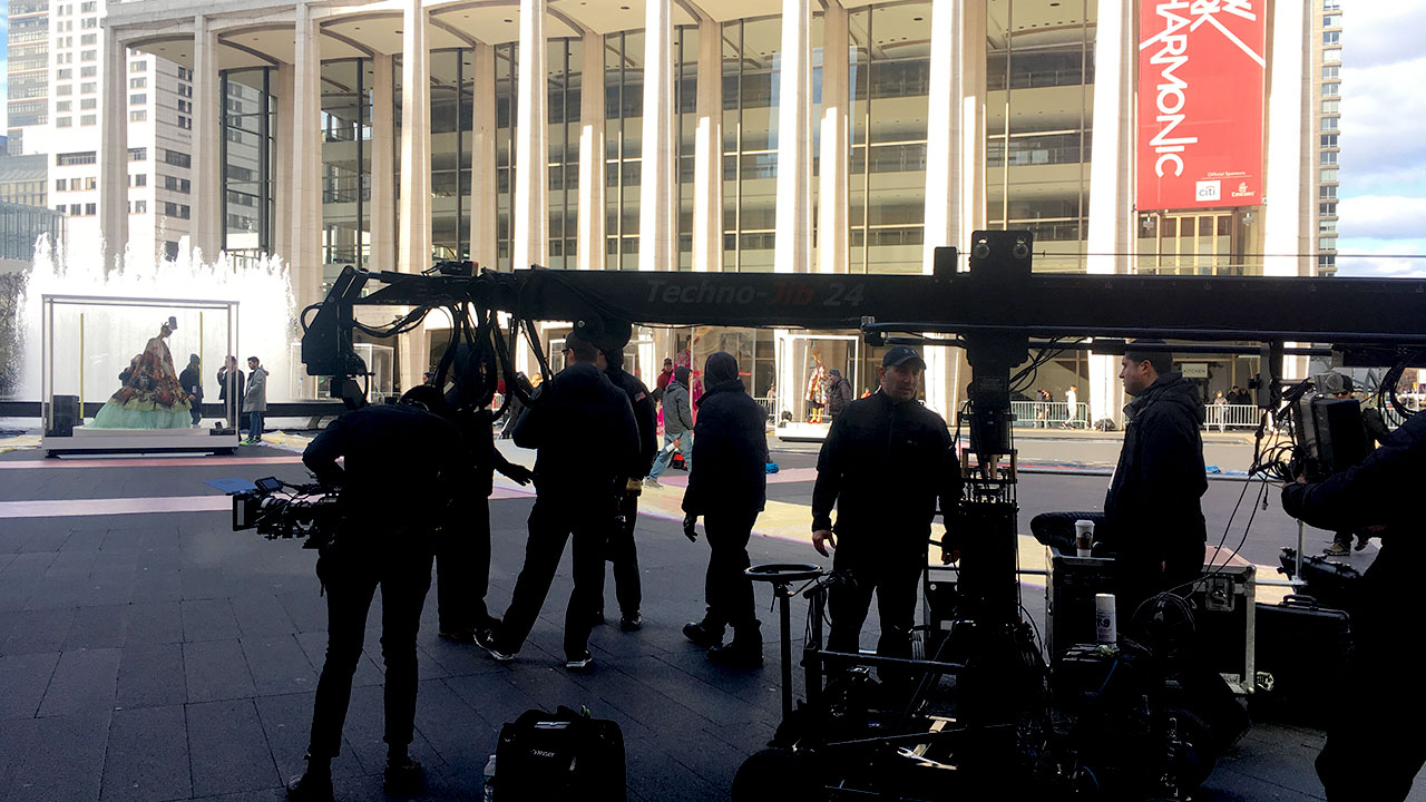 DG_Production_Image_01 Production crew working outside MET with camera crane.