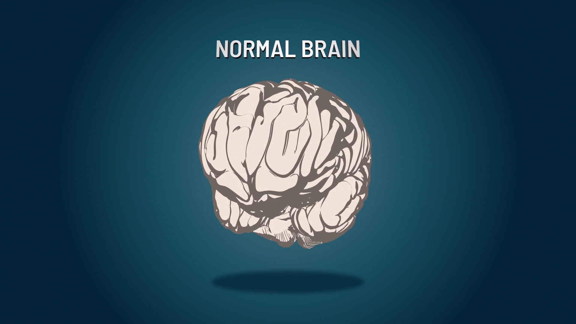 Healthy Brain Visual 3D rendering of a normal human brain with text label above.